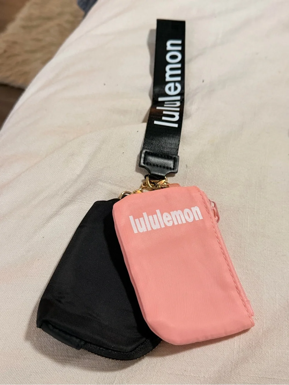 lululemon athletica Black and Pink Key & Card Holder Set with Wrist Strap